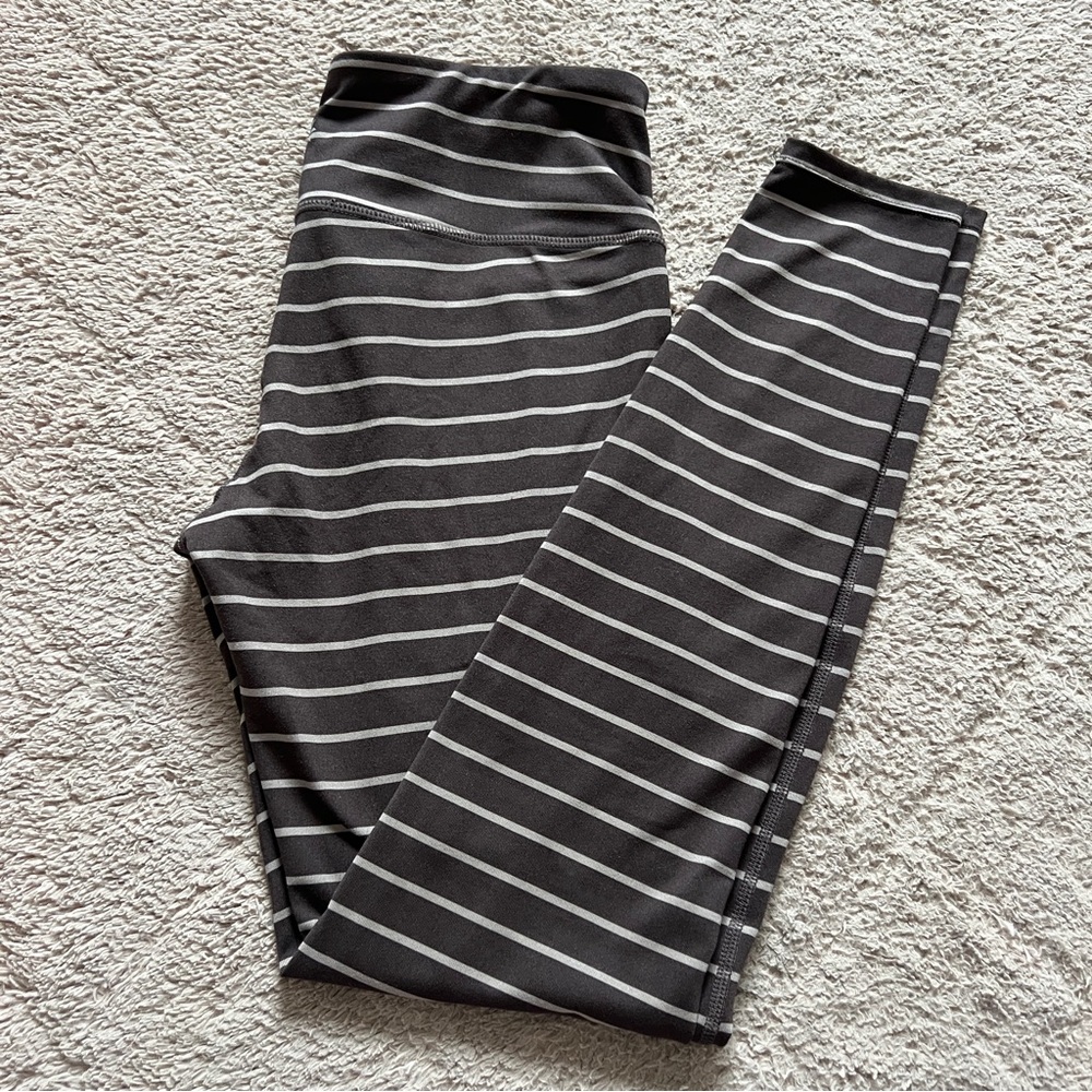 Athleta Chaturanga Striped Workout Leggings Preppy Sporty Running Yoga Gym Sz S